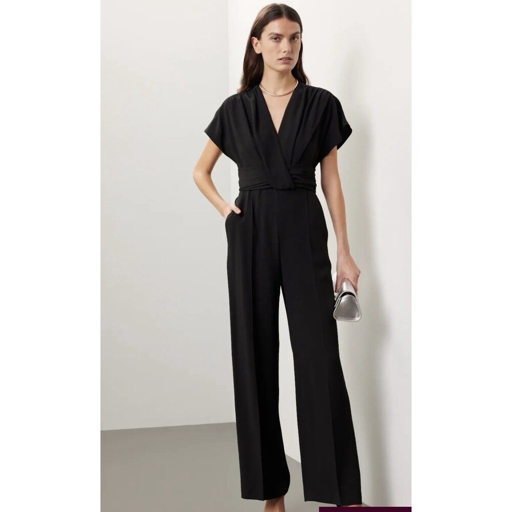 BOSS Hugo Boss Black Debasa Short Sleeve V-Neck Wide Leg Jumpsuit Size 6